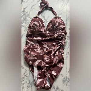 Women’s Maternity Floral Ruched One-Piece Swimsuit - Mauve Pink Size L